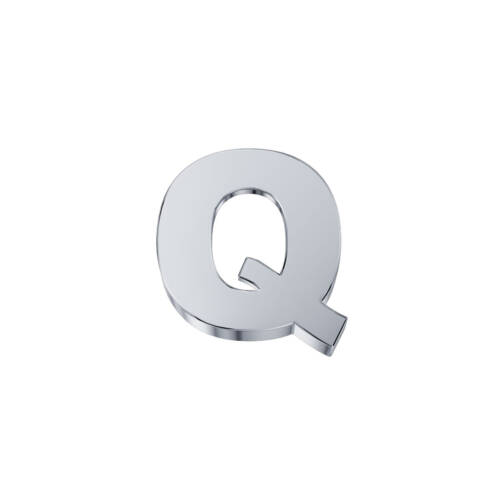 Classic letter Q in white gold.