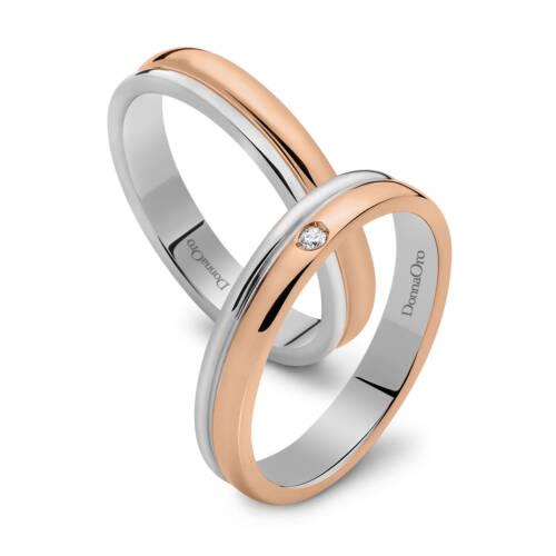 Fedi "Chiara" in oro bianco e rosa e diamante