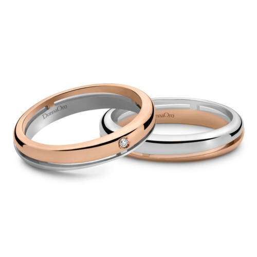 Fedi "Grazia" in oro bianco e rosa e diamante
