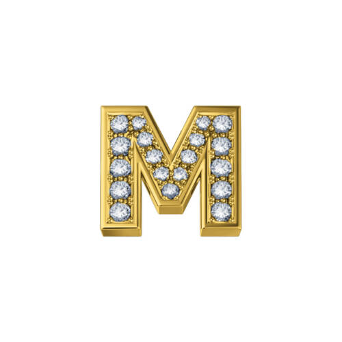 Classic M letter in yellow gold and diamonds