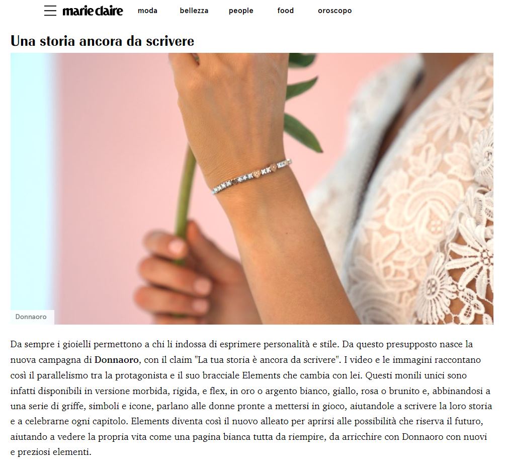 Articolo MarieClaire - DonnaOro Elements - campagne moda autunno inverno 2023 - 2024
